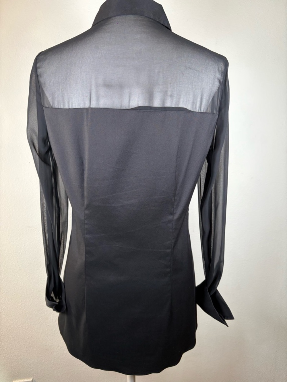 alice + olivia black sheer yoke button front blouse top - Picture 5 of 5